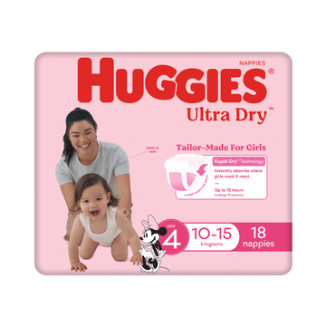 Huggies Ultra Dry for Girls Size 4 (10-15kg) 72 Pack