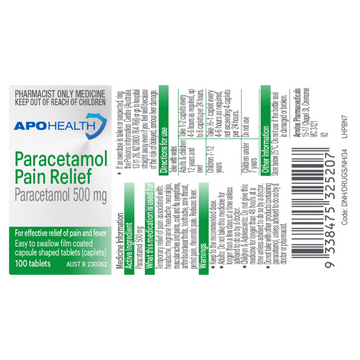 APO HEALTH Paracetamol Pain Relief Paracetamol 500mg Bottle 100 Caplets