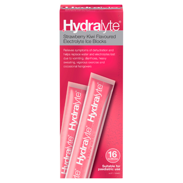 Hydralyte Strawberry Kiwi Flavoured Electrolyte Ice Blocks 16 Pack