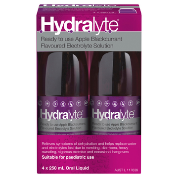 Hydralyte Ready to use Apple Blackcurrant Flavoured Electrolyte 4 Pack