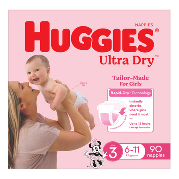 Huggies Jumbo UltraDry Nappies Crawler Girl 90 Pack