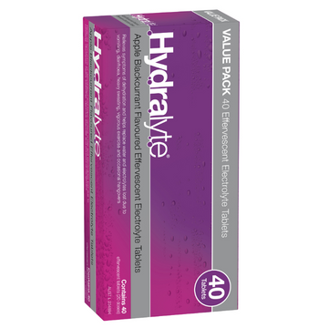 Hydralyte Apple Blackcurrant Flavoured Electrolyte 40 Effervescent Tablets