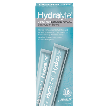 Hydralyte Colour Free Lemonade Flavoured Electrolyte Ice Blocks 16 Pack