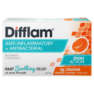 Difflam Sore Throat Lozenges Sugar Free Orange Flavour 16 Lozenges