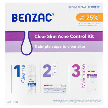 Benzac Clear Skin Acne Control Kit 3 Piece Set
