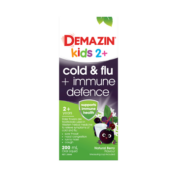 Demazin Kids 2+ Cold & Flu + Immune Defence Natural Berry Flavour 200mL