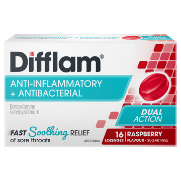 Difflam Sore Throat Lozenges Raspberry Flavour 16 Lozenges