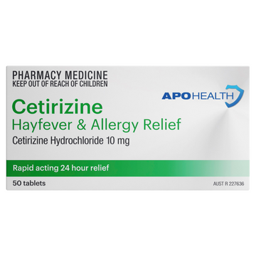APO HEALTH Cetirizine Hayfever Allergy Relief 10mg Blister Pack 50 Tablets