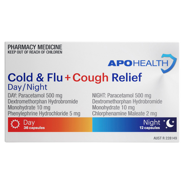 APO HEALTH Cold & Flu + Cough Relief Day/Night Blister Pack 48 Capsules