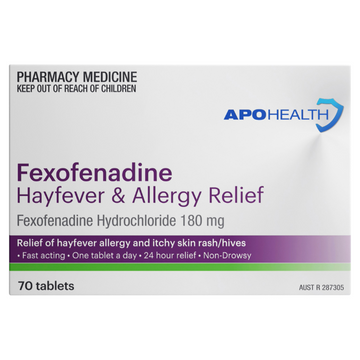 APO HEALTH Fexofenadine 180mg Hayfever & Allergy Relief Blister Pack 70 Tablets