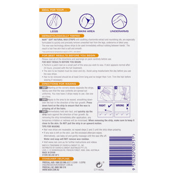 Nair Nat Wax Strips Large 40Pk