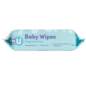 Baby U Wipes 80 Pack Gentle Cleanser Fragrance Free Hypoallergenic 16 x 18cm