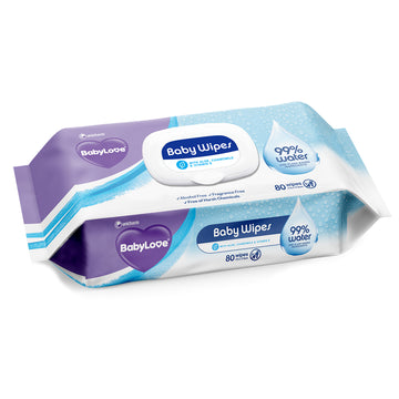 (6 Pack) BabyLove Water Wipes 80 Pack Fragrance Alcohol Free Plant Based Baby Skin Care (480 total wipes)