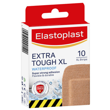 Elastoplast Extra Tough Xl Waterproof Plasters Strips Wound Bandages Pad 10 Pack