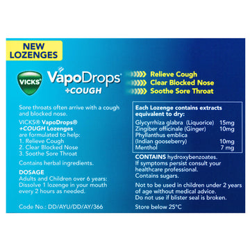Vicks VapoDrops +Cough Honey Lemon Menthol 16 Lozenges