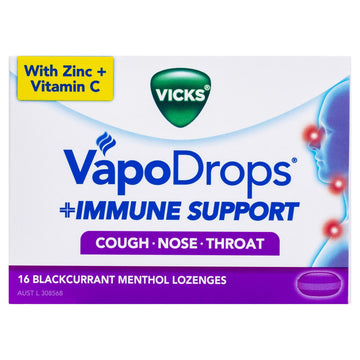 Vicks VapoDrops Immune Support Blackcurrant Menthol 16 Lozenges Sore Throat