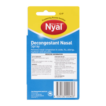 Nyal Decongestant Nasal Spray Non-drowsy 15mL Colds Allergy Hayfever Sinusitis