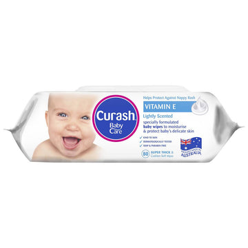 Curash Babycare Moisturising Vitamin E Cleansing Wet Wipes Skin Care 80 Pack