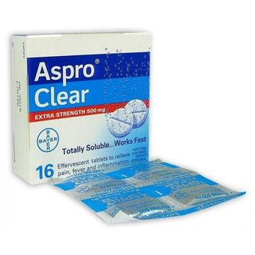 Aspro Clear Extra Strength 16 Soluble Effervescent Tablets 500mg Pain Relief
