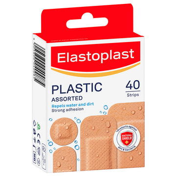 Elastoplast Plastic Strips Water-Resistant Plaster Bandages Assorted 40 Pack