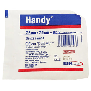 Handy Gauze Swabs Sterile Wound Dressing 5 Pack White First Aid 7.5Cm x 7.5Cm