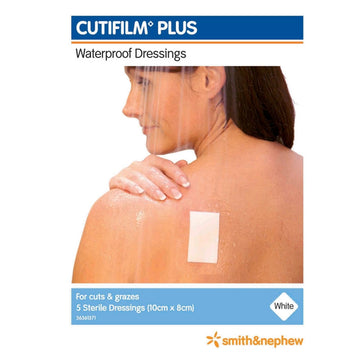 Cutifilm Plus Waterproof Dressings Sterile White Wound Plaster 10Cm x 8Cm 5 Pack