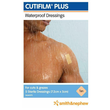 Cutifilm Plus Waterproof Dressings Wound Plasters Pad Tan 7.2Cm x 5Cm 5 Pack