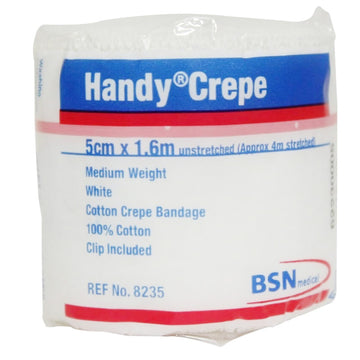 Handy Crepe Medium White Bandage Cotton Injury Support First Aid 5Cm x 1.6M