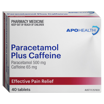 APO HEALTH Paracetamol 500mg PLUS Caffeine 65mg Blister Pack 40 Tablets