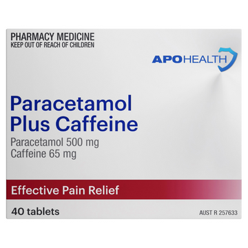 APO HEALTH Paracetamol 500mg PLUS Caffeine 65mg Blister Pack 40 Tablets