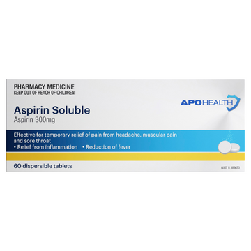 APO HEALTH Aspirin Soluble 300mg Blister Pack 60 Tablets