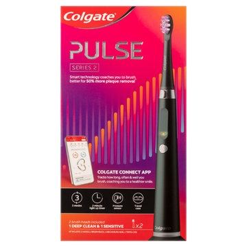 Colgate Pulse Connected Series 2 Deep Clean & Sensitive Electric Toothbrush With 2 Refill Heads 1 Pack