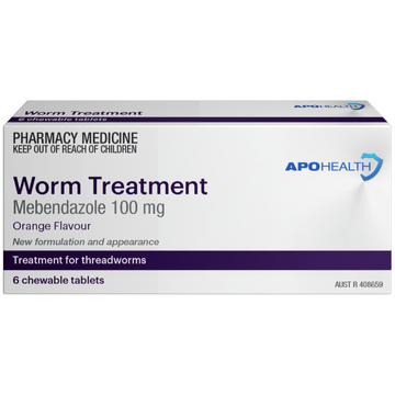 APO HEALTH Worm Treatment 100mg Blister Pack 6 Tablets