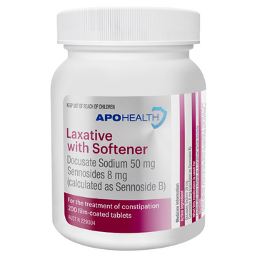APO HEALTH Laxative with Softener Docusate Sodium Bottle 200 Tablets