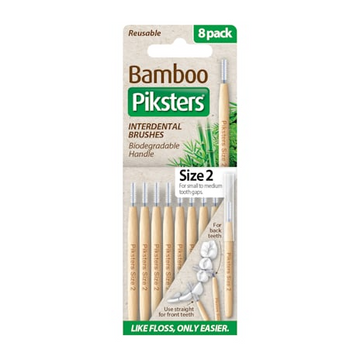 Piksters Bamboo Interdental Brushes White Size 2 | 8-Pack Eco Floss Brushes