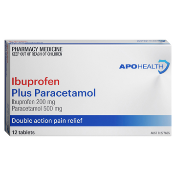 APO HEALTH Ibuprofen 200mg Plus Paracetamol 500mg Blister Pack 12 Tablets
