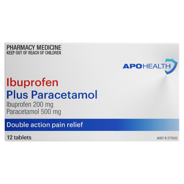 APO HEALTH Ibuprofen 200mg Plus Paracetamol 500mg Blister Pack 12 Tablets