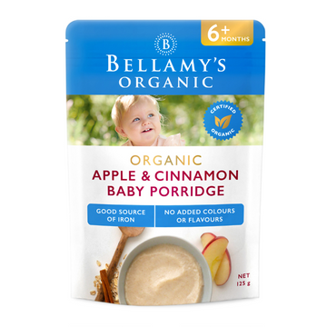 BELLAMYS Organic Apple & Cinnamon Baby Porridge 6+ Months 125g
