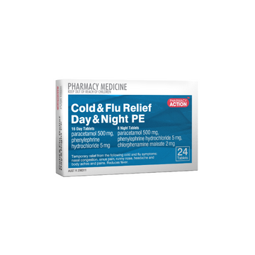PHARMACY ACTION Cold & Flu Relief Day & Night PE 24 Tablets
