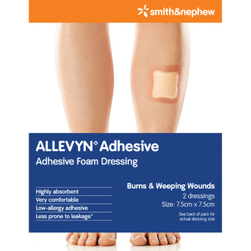 ALLEVYN Adhesive Foam Dressing 7.5cm x 7.5cm 2 Pack
