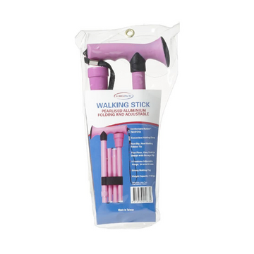 SurgiPack Folding and Adjustable Walking Stick Aluminium Pink 1 Each
