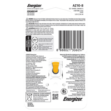 ENERGIZER Hearing Aid Batteries AZ10 Turn & Lock 8 Pack