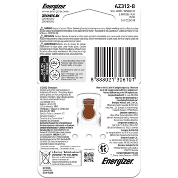 ENERGIZER Hearing Aid S2312 Batteries 8 Pack