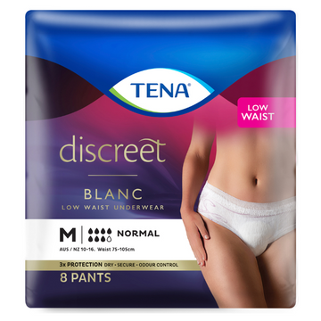 Tena Discreet Women's Low Waist Underwear Pants White Medium 8 Pack