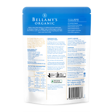 BELLAMYS Organic Pumpkin Baby Rice with Prebiotic (GOS) 5+ Months 125g