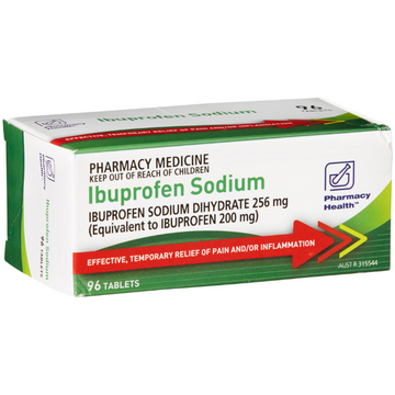 PHARMACY HEALTH Ibuprofen Sodium 256mg 96 tablets