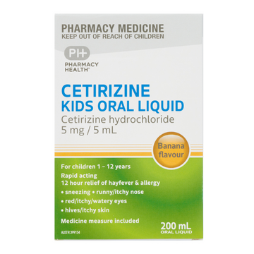 PHARMACY HEALTH Cetirizine Oral Liquid Cetirizine Hydrochloride Syrup Banana Flavour 200mL