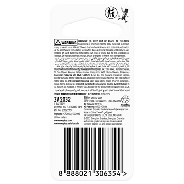 ENERGIZER ECR2032 Lithium Coin Battery 1 Each