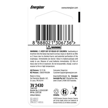 ENERGIZER 2430 Lithium Coin Battery 1 Each
