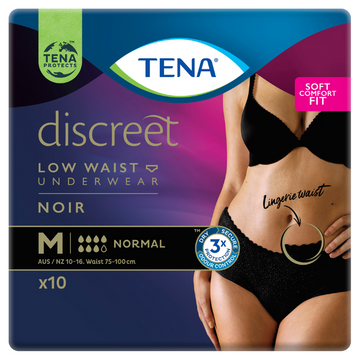 Tena Discreet Low Waist Underwear Women Medium Black 10 Pack